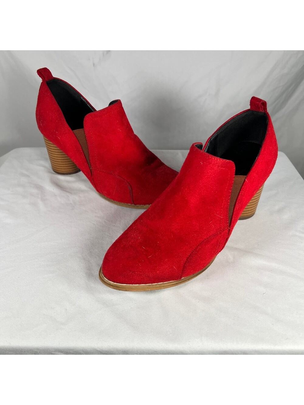 Jolimall Red Ankle Booties Women's Size 8 Chunky Block Heel Slip On